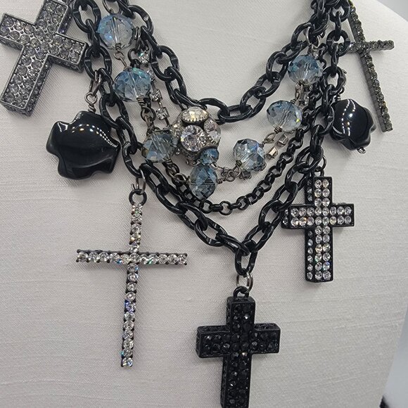Statement Gothic Inspired Multi Rhinestone Cross Necklace - Picture 3 of 10